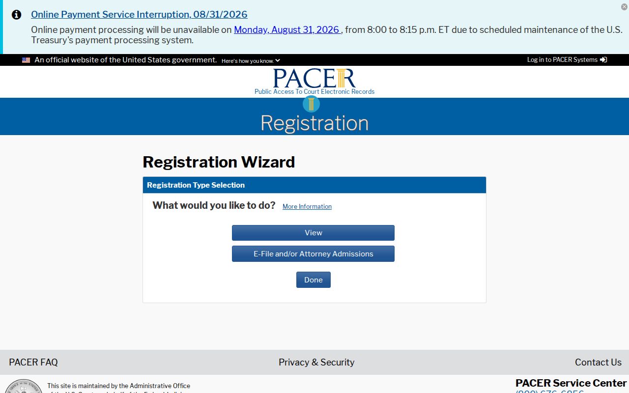 Lafayette County case search PACER registration route