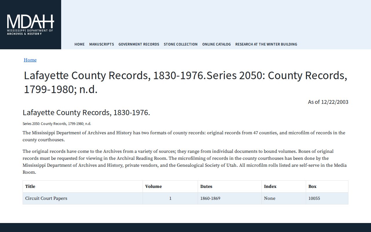 Lafayette County court records archive finding aid