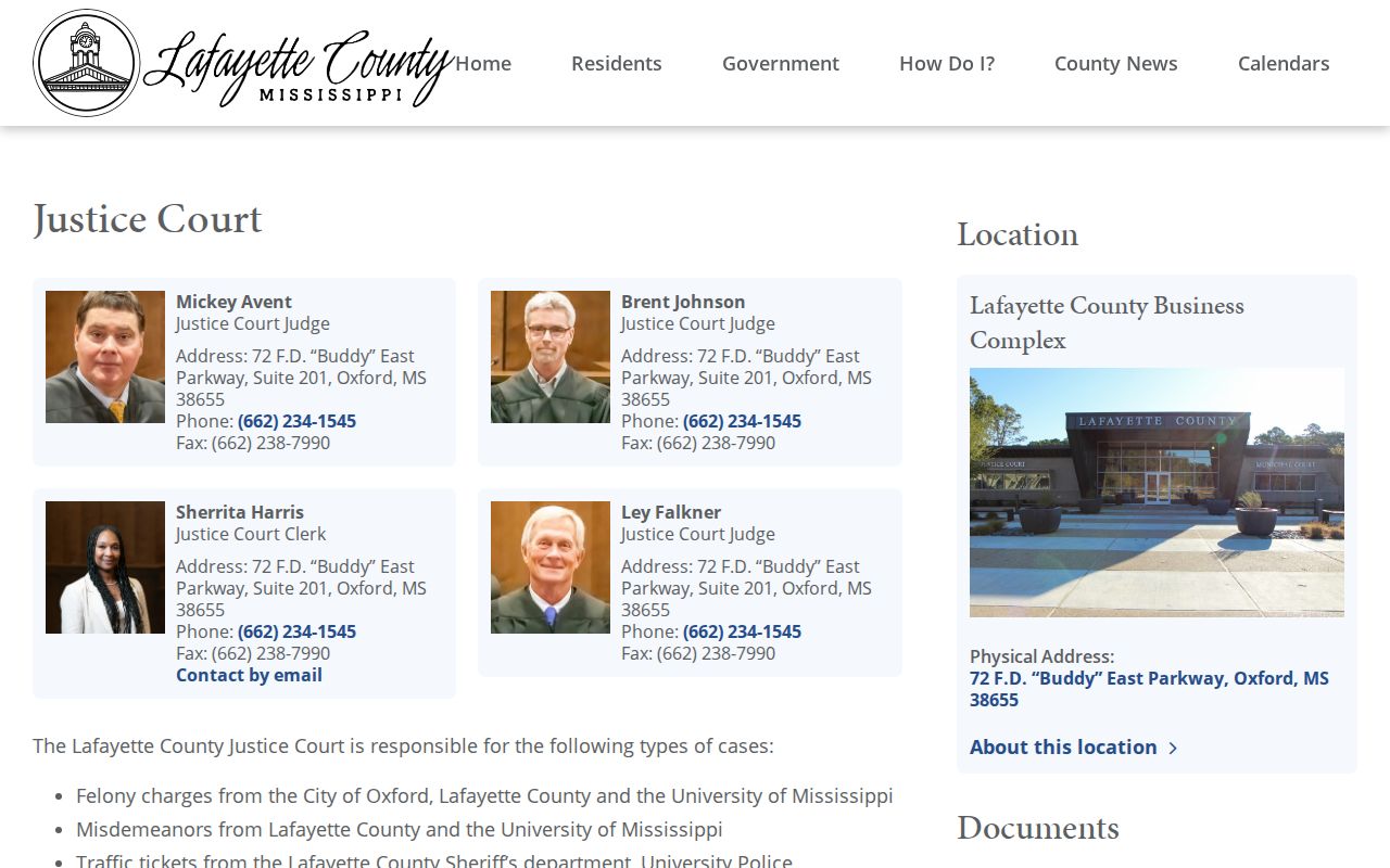 Lafayette County criminal docket Justice Court jurisdiction page