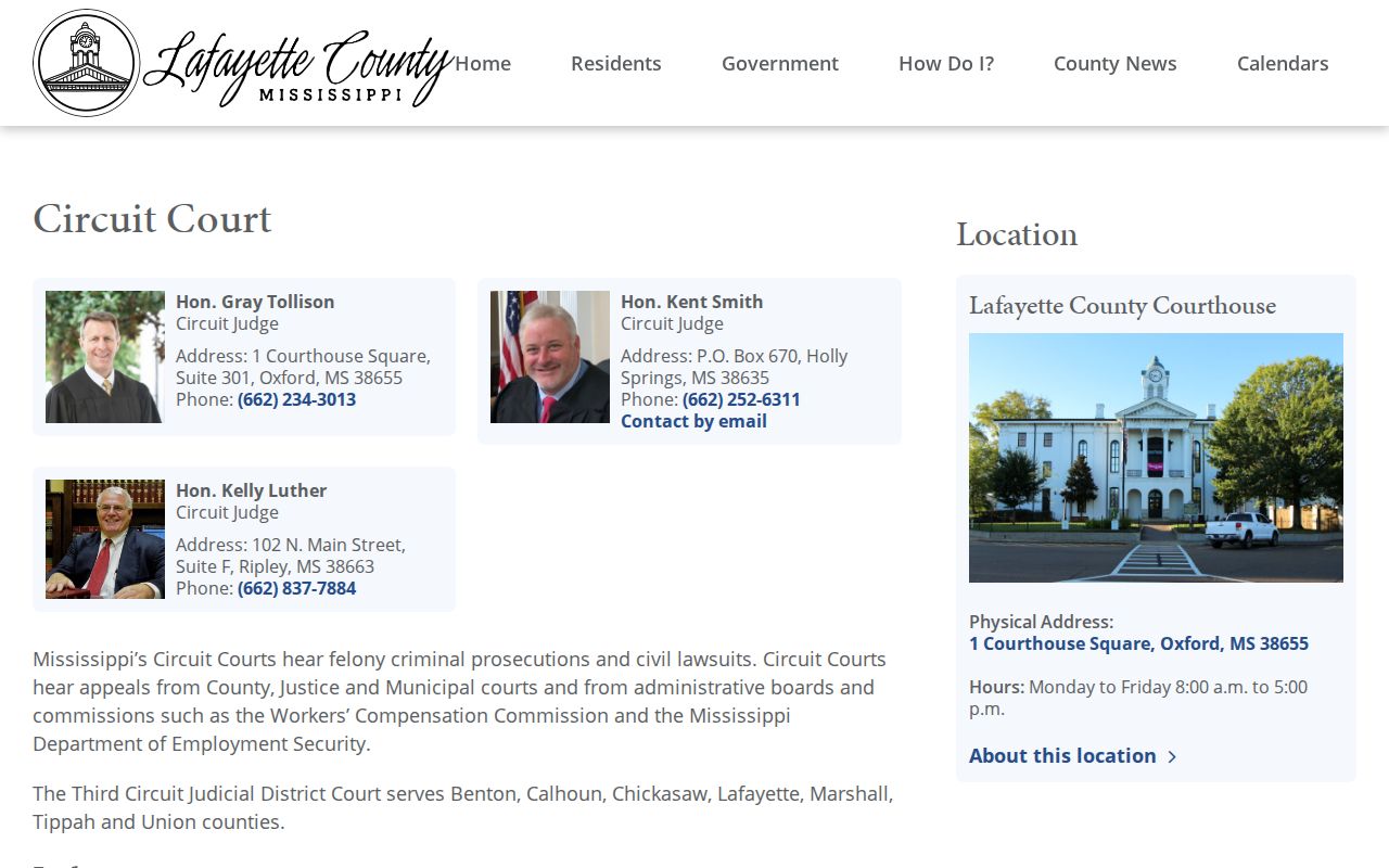Lafayette County criminal docket Circuit Court jurisdiction page