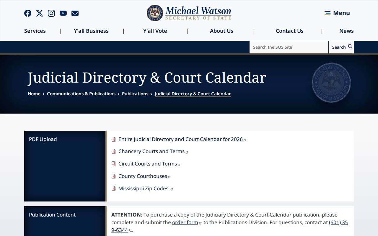 Lafayette County court docket Mississippi judicial directory and calendar