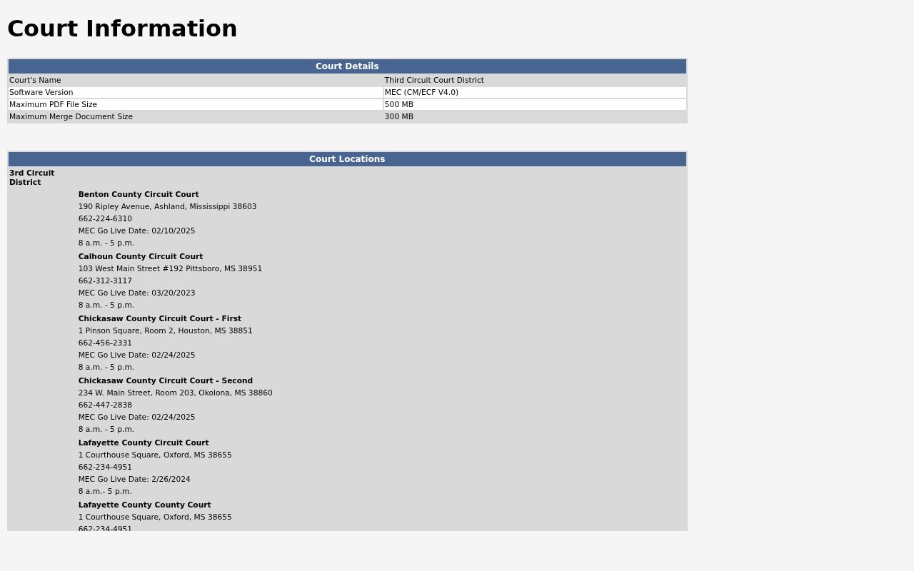 Lafayette County court docket MEC court information