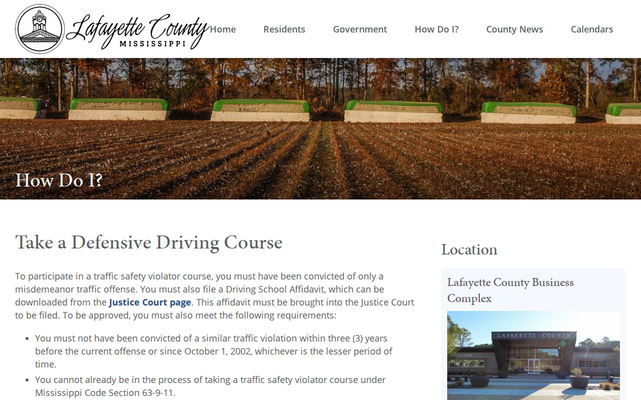 Lafayette County traffic court records Justice Court affidavit route