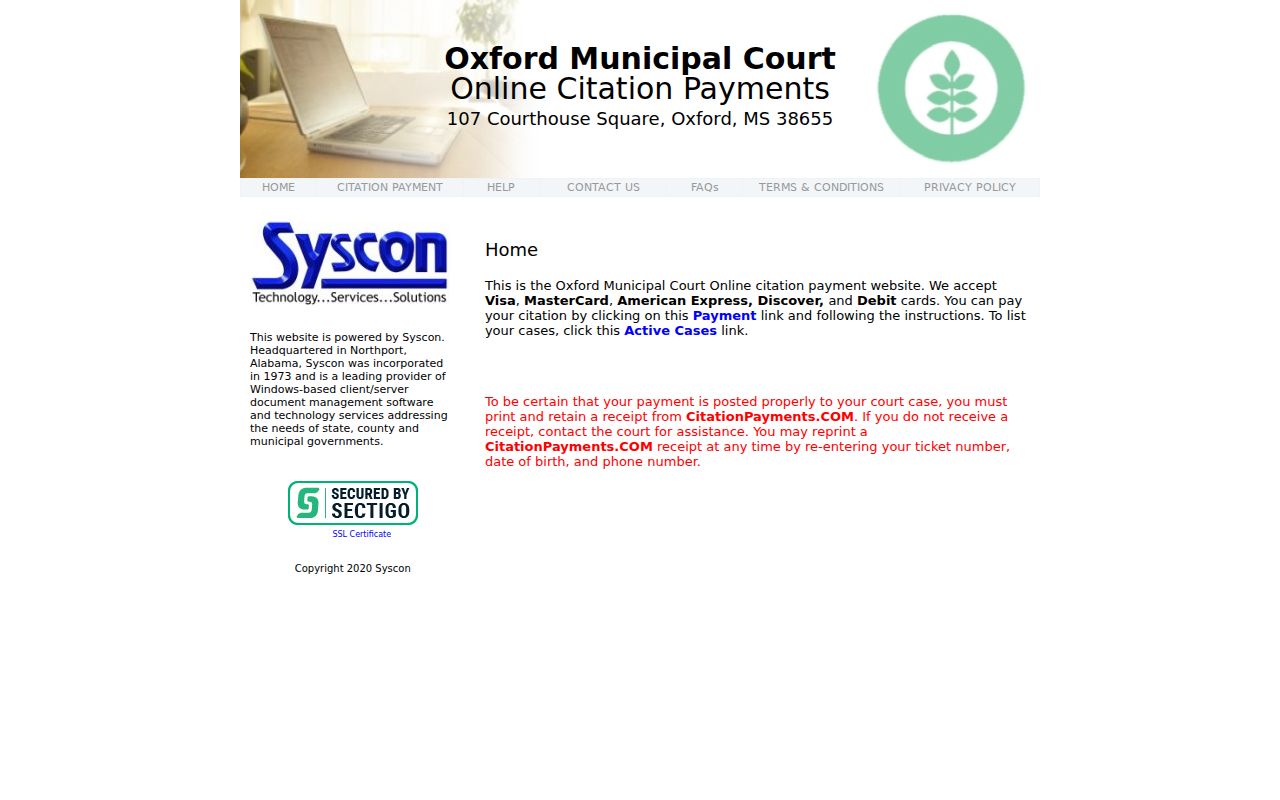 Lafayette County traffic court records Oxford payment portal